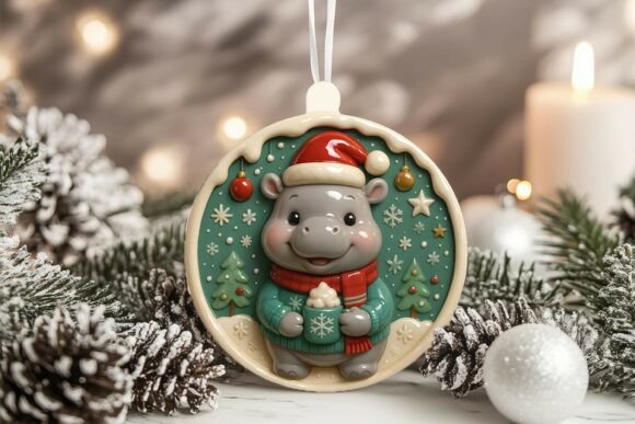 Download 3D Porcelain Hippo Christmas Ornament - Premium Resources