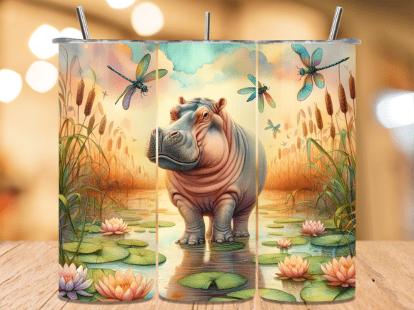 Download Hippo in Pond Dragonfly Tumbler Wrap PNG - Hippo Collection