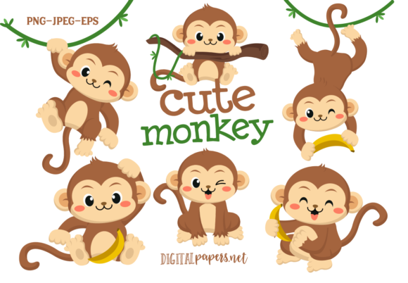 Download Cute Monkey Clipart Set - Monkey clipart Collection