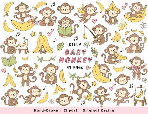 Download Kawaii Baby Monkey Clipart PNG Bundle - Monkey clipart Collection