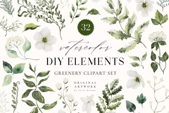 Download Watercolor Greenery Digital Clipart Set - Digital clipart set Collection
