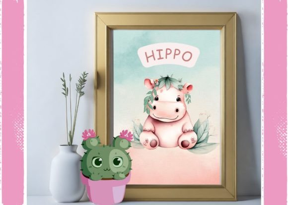 Download Hippo Watercolour Nursery Wall Art - Hippo Collection