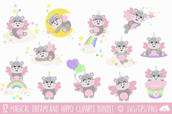 Download Magical Dreamland Hippo Clipart Bundle - Premium Resources