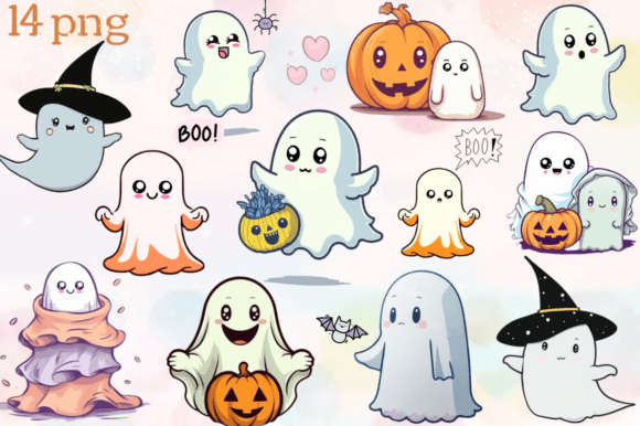 Download Kawaii Ghosts Clipart for Kids Halloween - Premium Resources