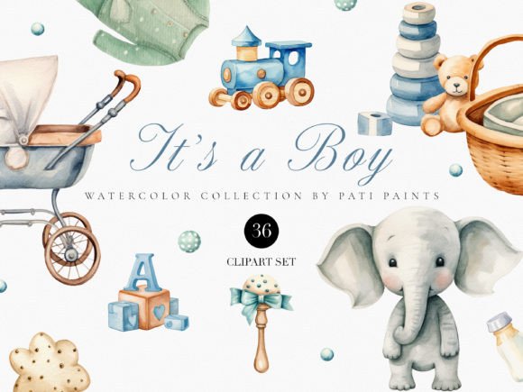 Download Baby Boy Watercolor Digital Clipart Set - Digital clipart set Collection