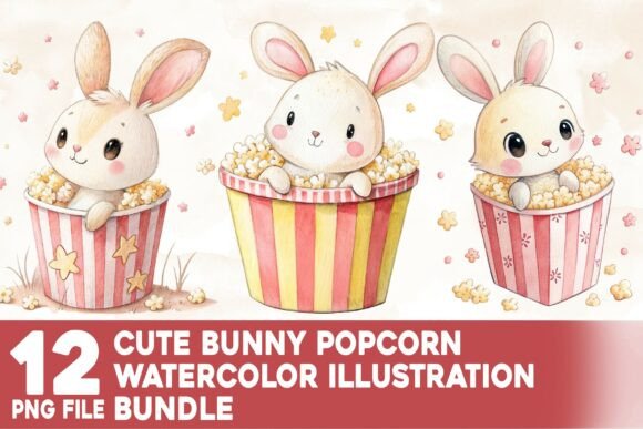 Download Cute Bunny Popcorn Watercolor Bundle - Cute bunny Collection