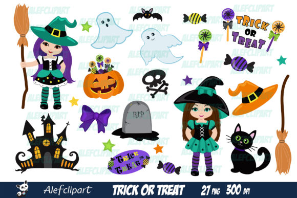Download TRICK or TREAT Digital Clipart Set - Digital clipart set Collection