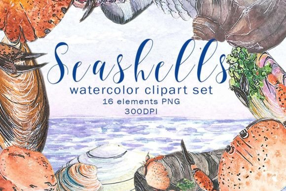 Download Watercolor Seashells Digital Clipart Set - Digital clipart set Collection